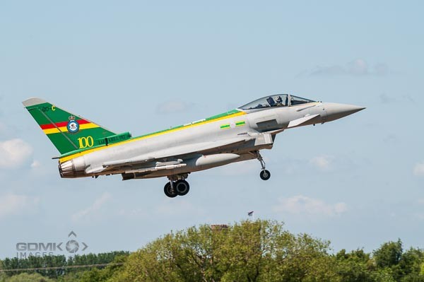 RAF 3 Squadron 100th Anniversary colour scheme Eurofighter Typhoon landing at RAF Coningsby