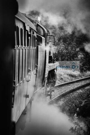 Black and white picture of Bulleid Light Pacific 4-6-2 steam loco no 34053 Sir Keith Park