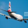 British Airways Boeing 747-400 Rear view of a British Airways Boeing 747 Jumbojet aircraft banking away after taking off
