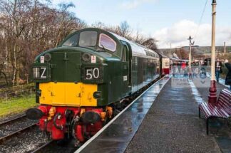 Class 40 diesel hauled train recreating the 1960s British Rail look at Rawtenstall on the East Lancs preserved railway.