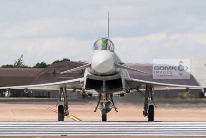 Royal Air Force Eurofighter Typhoon crossing the runway after landing.