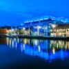 Lights from the waterfront buildings reflected in Brayford Pool Lincoln