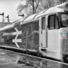 Black and white photo of Class 50 loco 50015 Valiant at Bury Railway Station 50015 Valiant standing in the rain at Bury Railway Station on the East Lancs Railway during the English Electric theme day on 11th January 2014. In the background is the impressive gantry of semaphore signals. The class 50 is heading a service to Heywood.