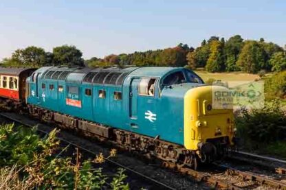 Class 55 Deltic 55019 arriving at Arley station on the Severn Valley Railway