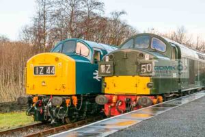 Class 40 locos D345 (40145) and D335 (40135) at Rawtenstall railway station during the East Lancs Railway English Electric theme day on 11th January 2014
