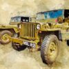 Digital art picture of 2 World War 2 era Hodgkiss Jeeps