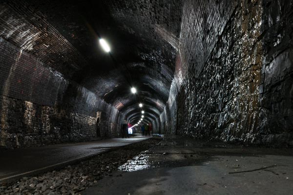 Inside Headstone Tunnel on the Monsal Trail in the Peak District