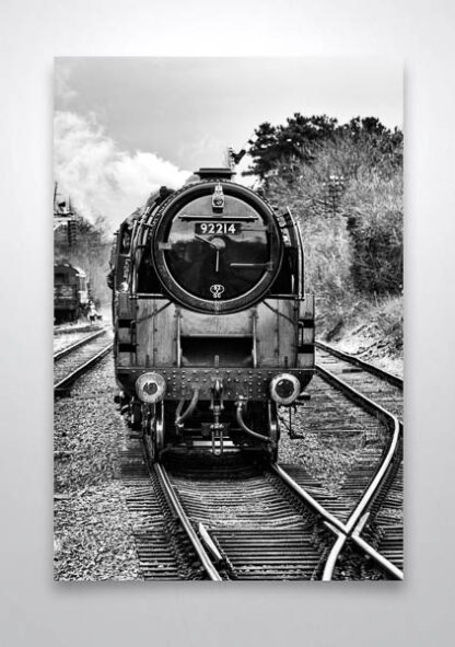 Black and White Front of BR Class 9F Steam Loco Wall Art Print