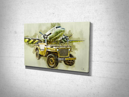 Jeep and C47 Dakota Digital Art Print Canvas