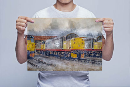 Man Holding Class 37s on Thornaby Depot Digital Painting Wall Art Print