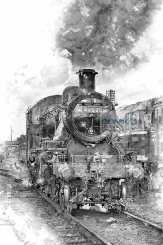 Black and White Digital Art picture of LMS Ivatt Class 2 steam loco 46521 at Loughborough on the Great Central Railway