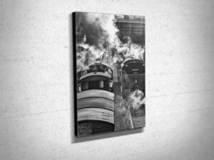 Black and White Steam Trains Passing Canvas Print Black and White Steam Trains Passing Canvas Print