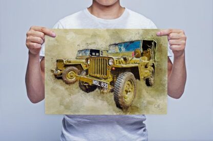 Man Holding 2 Hodgkiss Jeeps Digital Art Picture Art Print