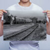 Man Holding Black and White Steam Train at Rowsley Station Wall Art Print Man Holding Black and White Steam Train at Rowsley Station Wall Art Print