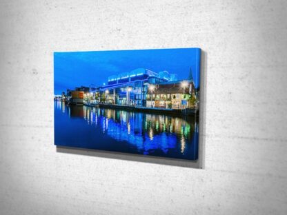 Man Holding Evening Light Over Brayford Pool in Lincoln Canvas Print