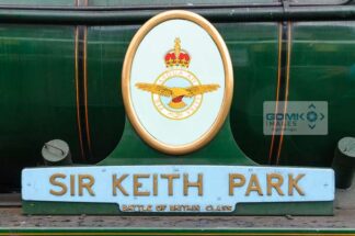 Southern Region Battle of Britain Class 34053 Sir Keith Park steam loco nameplate and crest