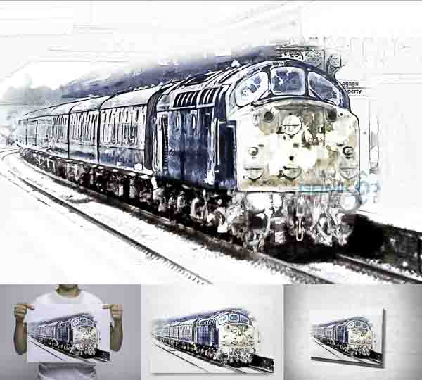 Digital art picture of a British Rail Class 40 loco at speed in the snow