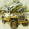 Jeep and Skytrain Digital Painting of a Willys Jeep in front of a C-47 Skytrain