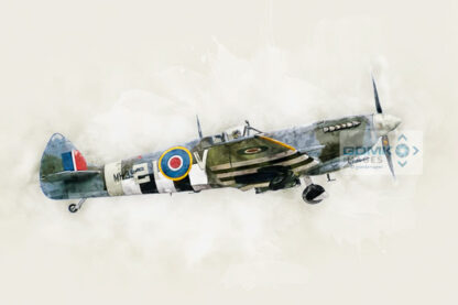 Digital painting of WW2 Spitfire Mk IX MK356 wearing D-Day invasion stripes