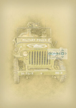 Digital art picture of a World War 2 Military Police Willys jeep