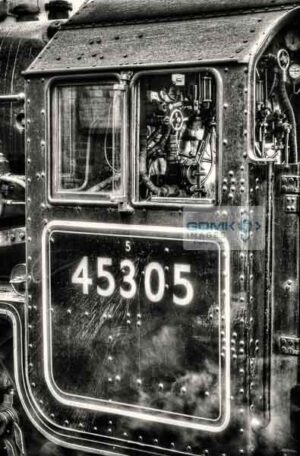 Gritty black and white picture of LMS Black 5 45305 cab