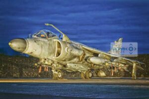 Royal Air Force Sea Harrier at dusk