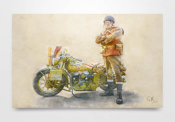 Digital Art Painting of WW2 Harley Davidson WLC and Rider