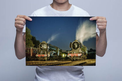 Man Holding 60163 Tornado and 60103 Flying Scotsman in Evening Light Wall Art Print