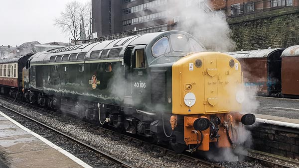 Class 40 40106 at Bury on the East Lancs Railway