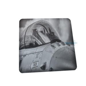 Closeup of a raindrop covered F16 cockpit. -_