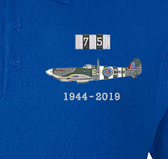 D-Day 75 RAF Spitfire Royal Blue Polo Detail
