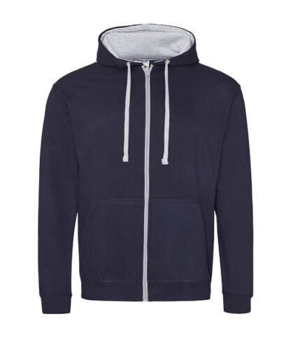 Navy Blue and Heather Grey Zipped Hoodie