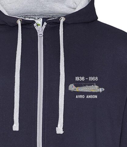 Classic Military Aircraft Avro Anson Navy Blue and Heather Grey Zipped Hoodie