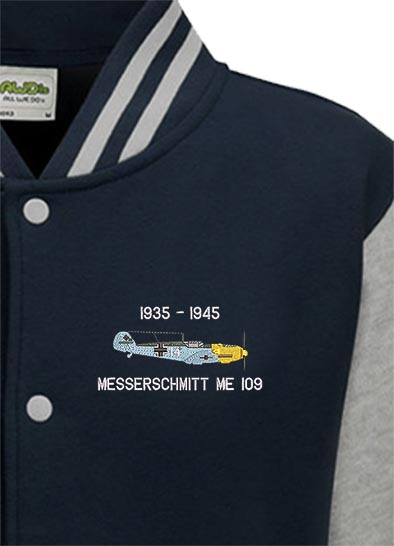 Classic Military Aircraft ME109 Oxford Blue Varsity Jacket snippet