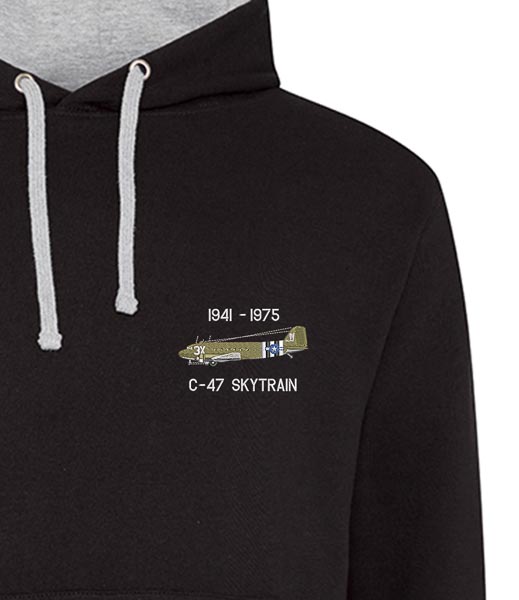 USAAF C47 skytrain black and heather grey hoodie