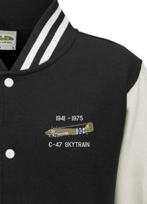 USAAF C47 Skytrain black and white Varsity Jacket