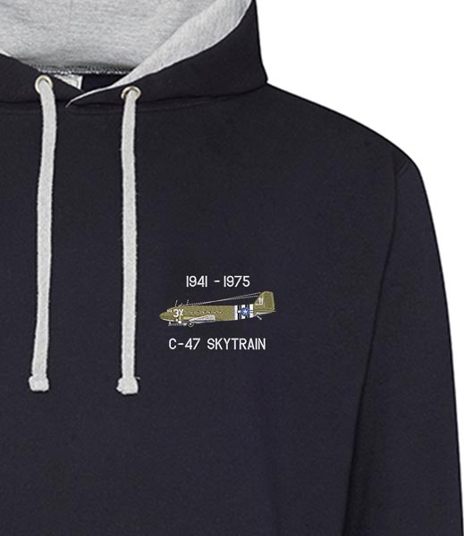 USAAF C47 Skytrain navy and heather grey hoodie