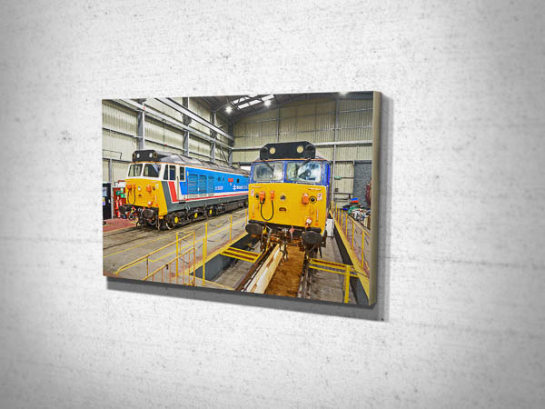 50017 Royal Oak and 50026 Indomitable Inside Kidderminster Depot Canvas print 50017 Royal Oak and 50026 Indomitable Inside Kidderminster Depot Canvas print