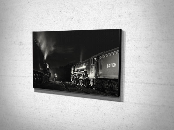 Black and White 60103 Flying Scotsman and 60163 Tornado at Night Canvas Print Black and White 60103 Flying Scotsman and 60163 Tornado at Night Canvas Print