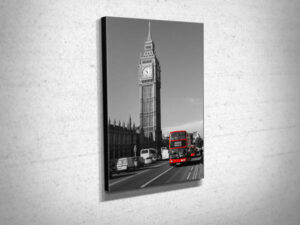 Black and White Big Ben with Red London Buses Canvas Print