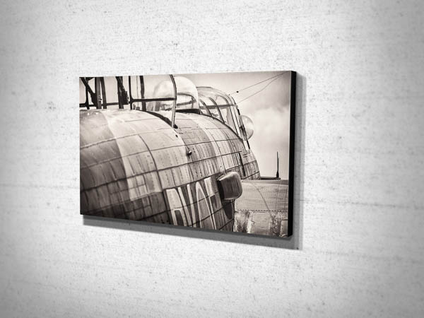Black and White Lancaster Bomber Rear View Canvas Print