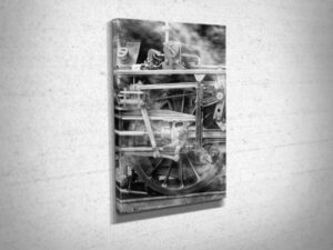 Black and White Steam Train Mechanism Canvas Print Black and White Steam Train Mechanism Canvas Print