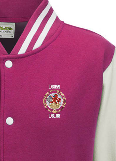 Class 20 Lion and Wheel pink white Varsity Jacket Class 20 Lion and Wheel pink white Varsity Jacket