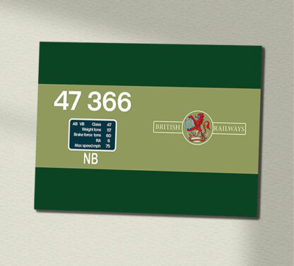 Class 47 47366 BR Green clean Data Panel Sign