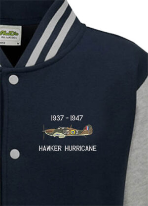 Classic Military Aircraft 56 Squadron Hurricane Oxford Blue Varsity Jacket snippet