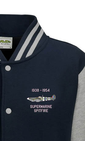 Spitfire D-Day Classic Military Aircraft Oxford Blue Varsity Jacket snippet Spitfire D-Day Classic Military Aircraft Oxford Blue Varsity Jacket snippet