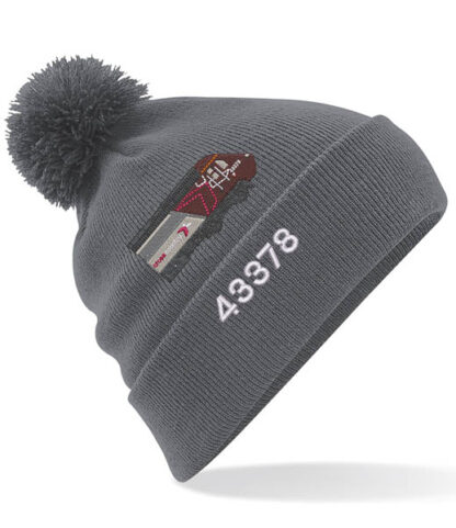 43378 XC Mid Grey Pom Pom Beanie with number