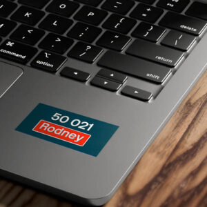 50021 Number and Nameplate Sticker on Laptop