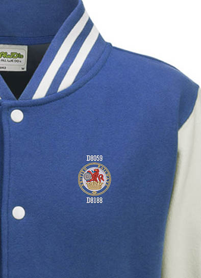 Lion and wheel logo Royal Blue and White Varsity Jacket Lion and wheel logo Royal Blue and White Varsity Jacket