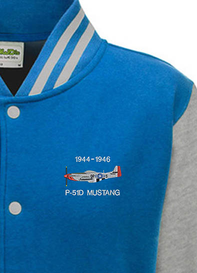 P51D 334FS QP-S Sapphire Blue and Grey Varsity Jacket P51D 334FS QP-S Sapphire Blue and Grey Varsity Jacket